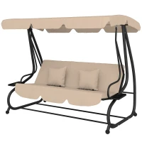 Outsunny Schommelbank, 3-zits Hollywoodschommel, Tuinschommel met Drankhouders, Staal, 200 x 120 x 164 cm, Bruin(m-14)
