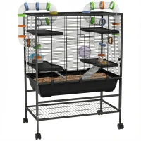 PawHut Hamsterkooi met Buizen, Looprad, Huisje, Waterdispenser, 120 x 82 x 46 cm, Zwart(m-11)
