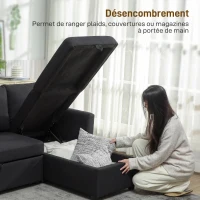 HOMCOM Canapé d'Angle Convertible, Canapé-Lit 3 Places 192 cm avec Méridienne Réversible, Rangement Caché, Gris Anthracite(m-6)
