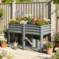 Outsunny Raised Garden Bed with Storage Shelf Steel Elevated Planter Box with Legs for Outdoor Vegetables Flowers(m-2)