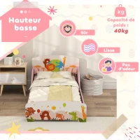 AIYAPLAY Lit Enfant 70x140 cm motif animal 140 x 70 cm avec sommier à lattes en bois design bas sécurisé rose(m-5)