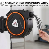 HOMCOM Avvolgitubo automatico 20 m da parete ruotabile a 180°, Nero e Arancione(m-5)