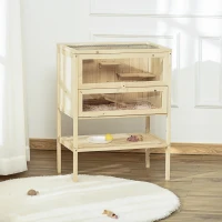 PawHut Gabbia Grande per Criceti e Roditori in Legno di Abete con Tetto Apribile 60 x 40 x 80cm(m-2)