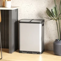 HOMCOM Pattumiera da cucina 2x30 L con pedale e chiusura ammortizzata, acciaio inox, argento(m-6)