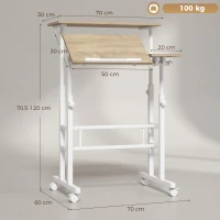 HOMCOM Escritorio Elevable Regulable en Altura 70x60 cm con Ruedas Tablero Inclinable Estructura de Metal Marrón(m-3)