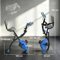 HOMCOM Vélo d'Appartement Pliable 4-en-1 - Ergomètre Magnétique Silencieux avec Cordes de Résistance - Sport Maison et Cardio-training avec Roulettes, Selle Confort et LCD (Max 120kg), Bleu(m-3)