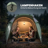 Outsunny Tent voor 3-4 personen 190T tunneltent kampeertent glasvezel donkergroen(m-6)