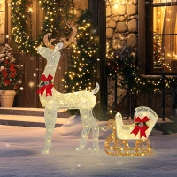 Outsunny Renna Natalizia Illuminata con Slitta con 170 LED, Decorazione di Natale per Casa e Giardino, Bianco e Rosso(m-2)