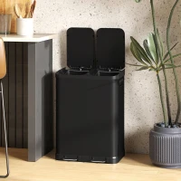 HOMCOM Küchenmülleimer mit Doppelkammer 2 x 30 l mit Pedal aus Edelstahl, Soft-Close-Deckel, Schwarz(m-4)