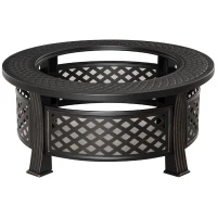 Outsunny vuurschaal met pook vonkenbescherming vuurkorf vuurtafel ronde vuurkorf voor in de tuin camping BBQ staal zwart 81 x 81 x 50 cm(m-1)
