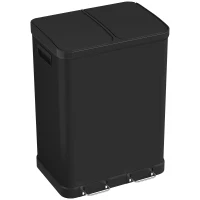 HOMCOM Küchenmülleimer mit Doppelkammer 2 x 30 l mit Pedal aus Edelstahl, Soft-Close-Deckel, Schwarz(m-7)