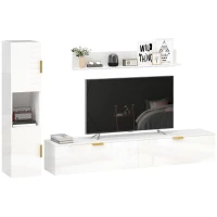 HOMCOM Schwebendes TV-Board mit Klapptüren Entertainment-Center Wandregal Schrank 180 cm Hochglanz Weiß(m-12)