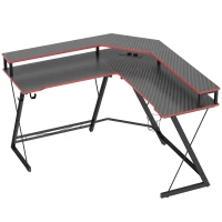 HOMCOM L-vormig computertafel met stopcontacten, 128 cm hoekbureau met monitorstandaard, hoofdtelefoonhaak & bekerhouder(m-1)