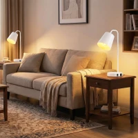 HOMCOM Pack de 2 Lámparas de Mesa Modernas en Acero con Puertos USB, Casquillo E27, Bombilla no Incluida, Blanco(m-6)