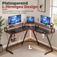 HOMCOM L-vormig computertafel met stopcontacten, 128 cm hoekbureau met monitorstandaard, hoofdtelefoonhaak & bekerhouder(m-4)