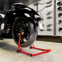 HOMCOM Set Motorfietsstandaards Voor/Achter Montagestandaard Motorheffer tot 544 kg Staal Rood(m-2)