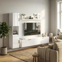 HOMCOM Schwebendes TV-Board mit Klapptüren Entertainment-Center Wandregal Schrank 180 cm Hochglanz Weiß(m-8)