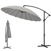 Outsunny Ombrellone Decentrato da Giardino 3x2.6 m a 18 Stecche con Base a Croce, Grigio(m-11)