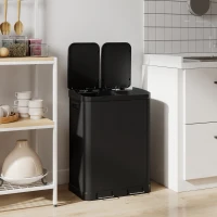 HOMCOM Coș de gunoi de bucătărie cu dublu compartiment 2 x 30 l cu pedală din oțel inoxidabil, capac cu închidere silențioasă, negru(m-5)
