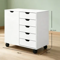 HOMCOM Gaveteiro de Escritório com Rodas, 5 Gavetas, Prateleira Ajustável e Suporte para Impressora, 78x40x66,5 cm, Branco(m-3)
