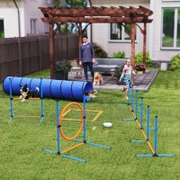 PawHut Set de antrenament Agility pentru câini, set de 8 piese cu tunel, stâlpi de slalom, obstacole reglabile, cerc de sărituri, bol(m-6)