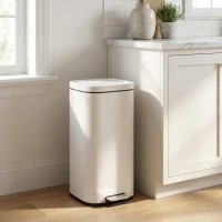 HOMCOM Cubo de Basura de Cocina 30 L con Pedal y Tapa Cierre Suave Función de Retención Abierta para Cocina Hogar Blanco(m-4)