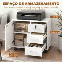 HOMCOM Móvel para Impressora com Rodas, Mesa com Porta e 3 Gavetas, Fechaduras, Prateleira Ajustável, Branco(m-4)