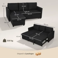 HOMCOM Eck-Schlafsofa, 3-Sitzer 192 cm mit seitenverstellbarer Ottomane, Verstecktem Stauraum, Anthrazitgrau(m-3)