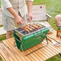 Outsunny Barbecue au charbon bois pliable, barbecue portable, poignée et pieds repliables, pour jardin, terrasse, camping, vert(m-11)