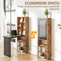 HOMCOM Birou Modern Pliabil cu Bibliotecă și Tablă, din Lemn și Metal, 98x51x153 cm, Maro Rustic(m-4)
