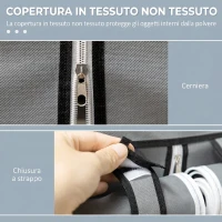 HOMCOM Armadio Salvaspazio con Base Rialzata, 8 Ripiani e 2 Barre, in Tessuto non Tessuto e Acciaio, Grigio Chiaro(m-5)