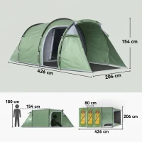 Outsunny Tent voor 3-4 personen 190T tunneltent kampeertent glasvezel donkergroen(m-3)