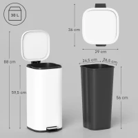 HOMCOM 30 L kosz na śmieci kuchenny na pedał z pokrywą, funkcja Soft-Close i utrzymania otwartej pozycji do kuchni, domu(m-3)
