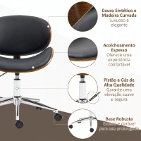 Vinsetto Cadeira de Escritório com Rodas Estofada em PU com Assento Largo e Curvado Altura Ajustável Preto(m-7)