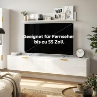 HOMCOM Schwebendes TV-Board mit Klapptüren Entertainment-Center Wandregal Schrank 180 cm Hochglanz Weiß(m-5)