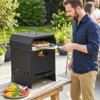 Outsunny 3-in-1 Outdoor Pizzaofen Holzbefeuert Pizza Ofen 2 Ebene Backofen mit Pizzastein Griffen Pizzaschaufel(m-10)
