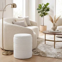 Puff de Arrumação 33 L em Borreguito com Tampa Reversível Banco Redondo Branco para Sala e Quarto HOMCOM(m-9)