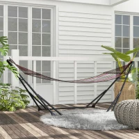 Outsunny Foldable Hammock Stand, Portable Hammock with Metal Frame, 2 in 1 Hammock Net Stand, Hammock Chair Stand with Carry Bag, Load Capacity 120kg, for Patio, Garden, Yard, Black(m-7)