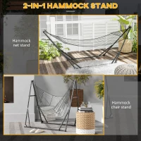 Outsunny Foldable Hammock Stand, Portable Hammock with Metal Frame, 2 in 1 Hammock Net Stand, Hammock Chair Stand with Carry Bag, Load Capacity 120kg, for Patio, Garden, Yard, Black(m-4)