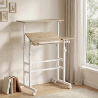 HOMCOM Escritorio Elevable Regulable en Altura 70x60 cm con Ruedas Tablero Inclinable Estructura de Metal Marrón(m-2)