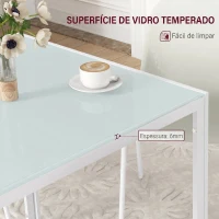 HOMCOM Mesa de Jantar em Vidro, Mesa de Cozinha Quadrada para 4 Pessoas com Pés Metálicos, 75x75x75 cm, Branco(m-4)