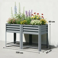Outsunny Raised Garden Bed with Storage Shelf Steel Elevated Planter Box with Legs for Outdoor Vegetables Flowers(m-3)