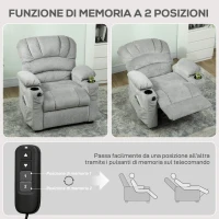 HOMCOM Poltrona Relax Elettrica Reclinabile 150° con Poggiapiedi, Seduta Ampia, Silenziosa, Velluto, Grigio(m-5)