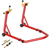 HOMCOM Set Motorfietsstandaards Voor/Achter Montagestandaard Motorheffer tot 544 kg Staal Rood(m-11)