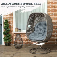 Outsunny Swivel Egg Chair with Cushions, Foldable Basket Seat and Metal Frame, Indoor Outdoor Lounge Chair for Balcony, Patio and Living Room, Grey(m-4)