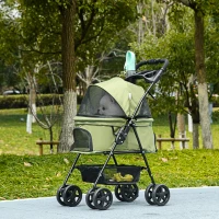 PawHut Hundewagen Hundebuggy, klappbar, 2 Sicherheitsleinen, 2 Becherhalter,  67 x 45 x 96 cm, Khaki(m-10)