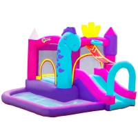 Outsunny Château Gonflable avec Toboggan, Trampoline, Aire de Jeux Piscine et Panier Jusqu'à 3 Enfants +3 Ans gonfleur et Sac de Transport Souffleur 350W inclus dim. 300L x 270l x 200H cm Multicolore(m-12)