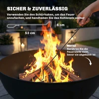 Outsunny Vuurkorf 60 x 53 x 66cm verstelbaar vuurplaats met vuurhaak koolstofrooster standaard zwart(m-7)