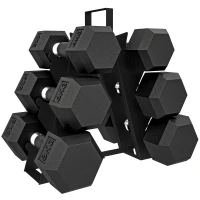 SPORTNOW Set Manubri 2x4kg 2x6kg 2x8kg con Supporto, Rivestimento in Gomma e Impugnatura Antiscivolo(m-7)