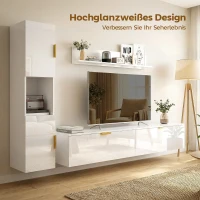 HOMCOM Schwebendes TV-Board mit Klapptüren Entertainment-Center Wandregal Schrank 180 cm Hochglanz Weiß(m-6)
